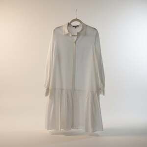 Kobi Halperin White Long Sleeve Drop Waist Pleated Hem Shirtdress
